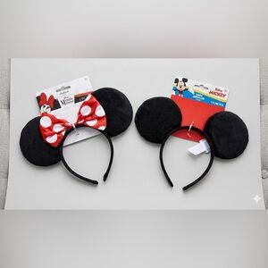 Disney Black Minnie & Mickey Ear Headbands with Red Polka Dot Bow